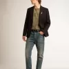 Blazer bărbătesc cu un singur rând de nasturi, din gabardină de lână albastru închis Blazer bărbătesc cu un singur rând de nasturi, din gabardină de lână albastru închis