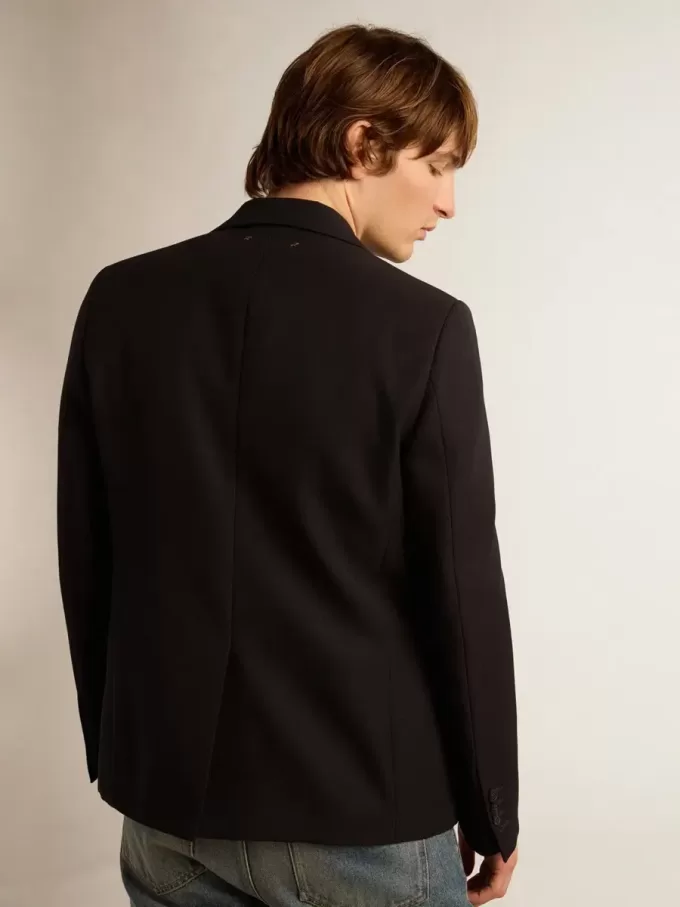 Blazer bărbătesc cu un singur rând de nasturi, din gabardină de lână albastru închis Blazer bărbătesc cu un singur rând de nasturi, din gabardină de lână albastru închis