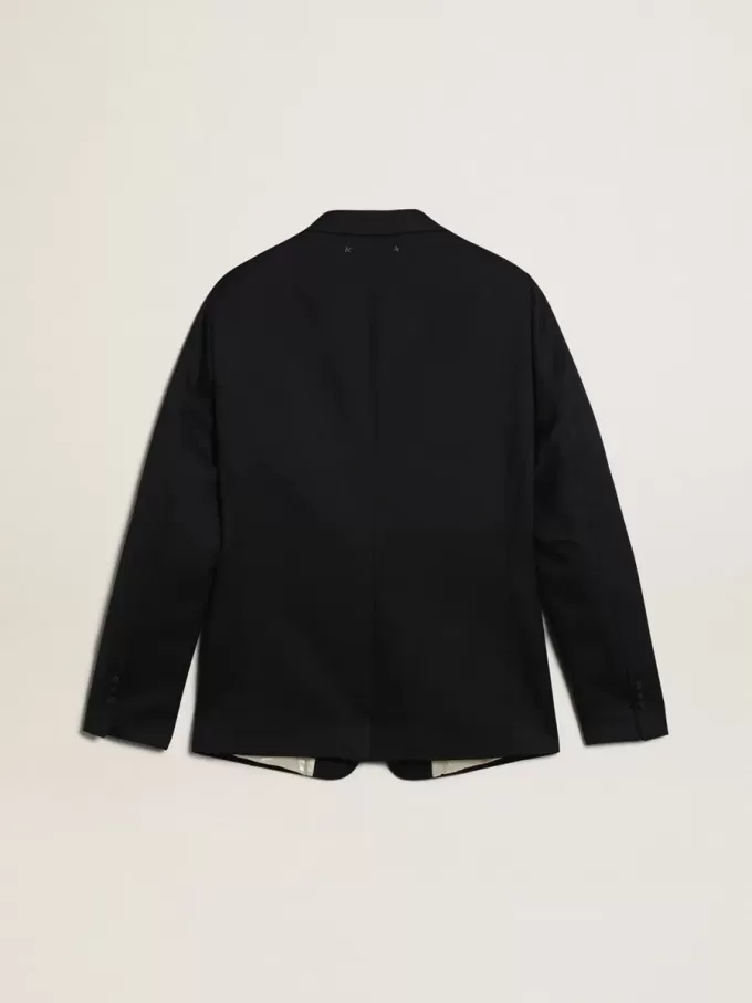 Blazer bărbătesc cu un singur rând de nasturi, din gabardină de lână albastru închis Blazer bărbătesc cu un singur rând de nasturi, din gabardină de lână albastru închis