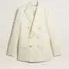 Blazer crem pentru bărbați, cu două rânduri de nasturi Blazer crem pentru bărbați, cu două rânduri de nasturi