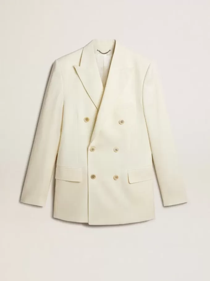 Blazer crem pentru bărbați, cu două rânduri de nasturi Blazer crem pentru bărbați, cu două rânduri de nasturi