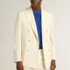 Blazer crem pentru bărbați, cu două rânduri de nasturi Blazer crem pentru bărbați, cu două rânduri de nasturi