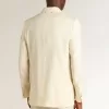 Blazer crem pentru bărbați, cu două rânduri de nasturi Blazer crem pentru bărbați, cu două rânduri de nasturi