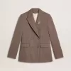 Blazer cu două rânduri de nasturi pentru femei, din amestec de lână bej cu model chevron Blazer cu două rânduri de nasturi pentru femei, din amestec de lână bej cu model chevron