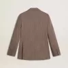 Blazer cu două rânduri de nasturi pentru femei, din amestec de lână bej cu model chevron Blazer cu două rânduri de nasturi pentru femei, din amestec de lână bej cu model chevron