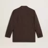 Blazer cu două rânduri de nasturi pentru femei, din lână maro închis, cu model cu dungi subțiri Blazer cu două rânduri de nasturi pentru femei, din lână maro închis, cu model cu dungi subțiri