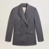 Blazer cu două rânduri de nasturi pentru femei, în culoarea albastru deschis Blazer cu două rânduri de nasturi pentru femei, în culoarea albastru deschis