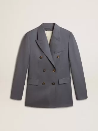 Blazer cu două rânduri de nasturi pentru femei, în culoarea albastru deschis