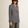 Blazer cu două rânduri de nasturi pentru femei, în culoarea albastru deschis Blazer cu două rânduri de nasturi pentru femei, în culoarea albastru deschis