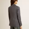 Blazer cu două rânduri de nasturi pentru femei, în culoarea albastru deschis Blazer cu două rânduri de nasturi pentru femei, în culoarea albastru deschis