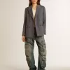 Blazer cu două rânduri de nasturi pentru femei, în culoarea albastru deschis Blazer cu două rânduri de nasturi pentru femei, în culoarea albastru deschis