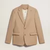 Blazer cu un singur rând de nasturi, de culoare nisipiu, cu nasturi din corn Blazer cu un singur rând de nasturi, de culoare nisipiu, cu nasturi din corn