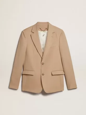 Blazer cu un singur rând de nasturi, de culoare nisipiu, cu nasturi din corn