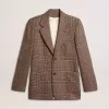 Blazer gri cu un singur rând de nasturi pentru bărbați, din lână cu model houndstooth Blazer gri cu un singur rând de nasturi pentru bărbați, din lână cu model houndstooth