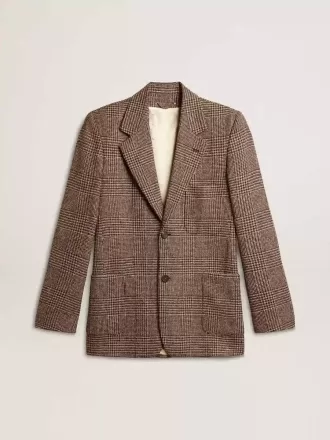 Blazer gri cu un singur rând de nasturi pentru bărbați, din lână cu model houndstooth