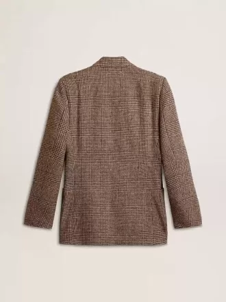 Blazer gri cu un singur rând de nasturi pentru bărbați, din lână cu model houndstooth