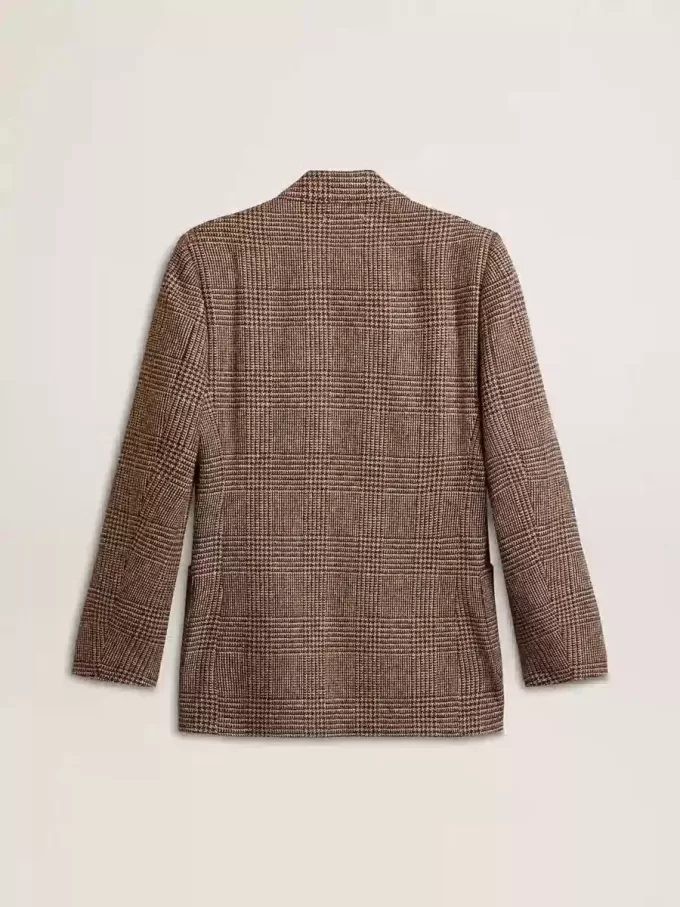 Blazer gri cu un singur rând de nasturi pentru bărbați, din lână cu model houndstooth Blazer gri cu un singur rând de nasturi pentru bărbați, din lână cu model houndstooth