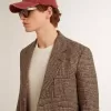 Blazer gri cu un singur rând de nasturi pentru bărbați, din lână cu model houndstooth Blazer gri cu un singur rând de nasturi pentru bărbați, din lână cu model houndstooth
