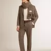 Blazer gri cu un singur rând de nasturi pentru bărbați, din lână cu model houndstooth Blazer gri cu un singur rând de nasturi pentru bărbați, din lână cu model houndstooth