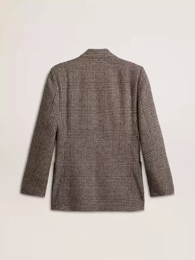 Blazer gri cu un singur rând de nasturi pentru bărbați, din lână cu model houndstooth Blazer gri cu un singur rând de nasturi pentru bărbați, din lână cu model houndstooth