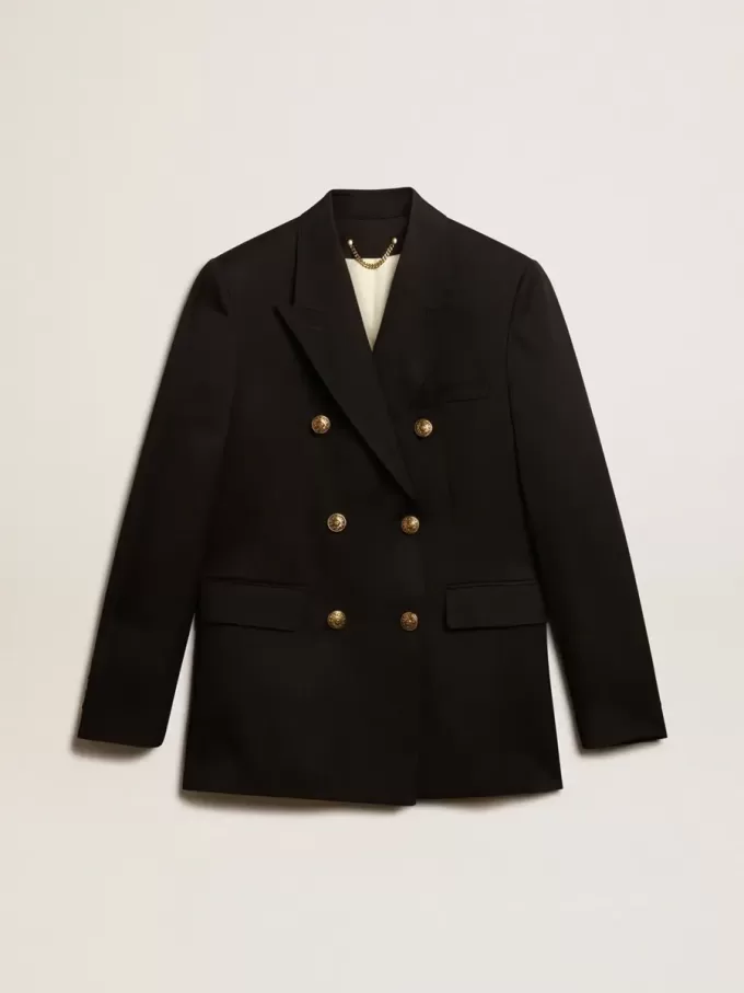 Blazer negru cu două rânduri de nasturi pentru femei Blazer negru cu două rânduri de nasturi pentru femei
