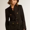 Blazer negru cu două rânduri de nasturi pentru femei Blazer negru cu două rânduri de nasturi pentru femei