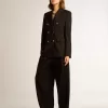 Blazer negru cu două rânduri de nasturi pentru femei Blazer negru cu două rânduri de nasturi pentru femei