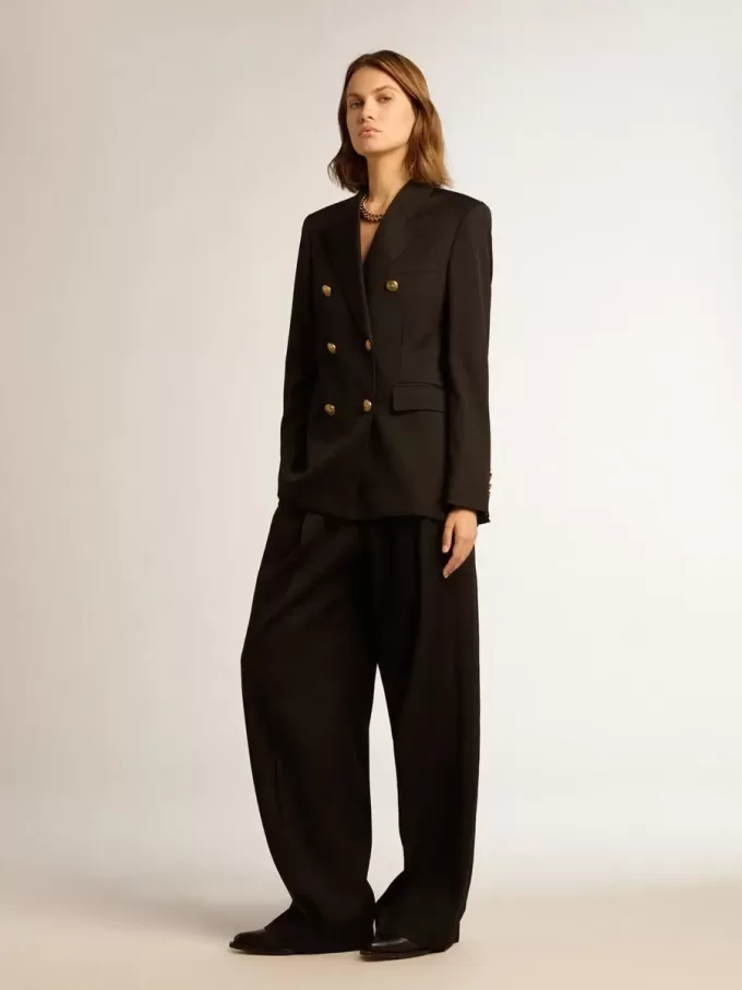 Blazer negru cu două rânduri de nasturi pentru femei Blazer negru cu două rânduri de nasturi pentru femei