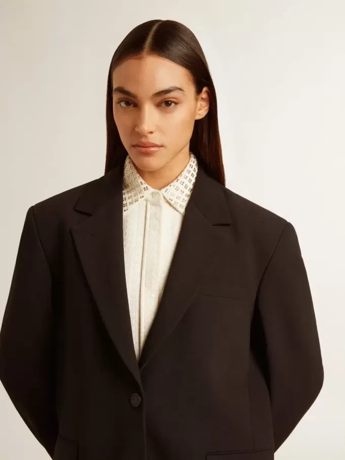 Blazer negru din amestec de lână pentru femei Blazer negru din amestec de lână pentru femei