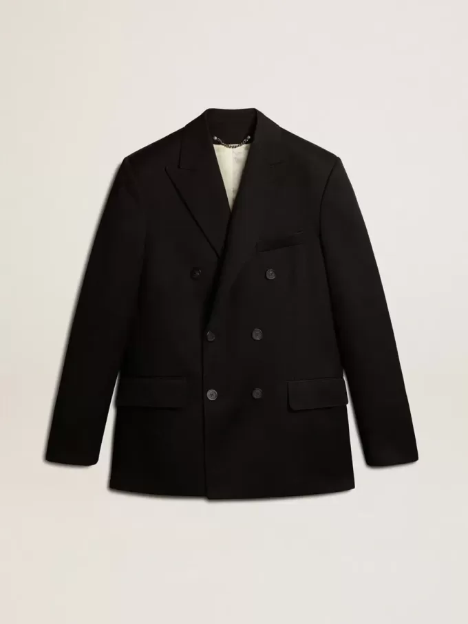 Blazer negru pentru bărbați, cu două rânduri de nasturi Blazer negru pentru bărbați, cu două rânduri de nasturi