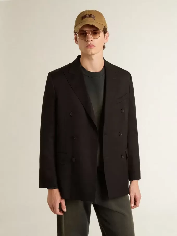 Blazer negru pentru bărbați, cu două rânduri de nasturi Blazer negru pentru bărbați, cu două rânduri de nasturi