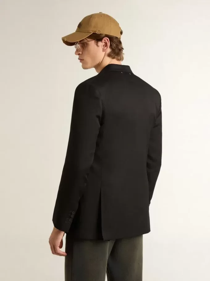 Blazer negru pentru bărbați, cu două rânduri de nasturi Blazer negru pentru bărbați, cu două rânduri de nasturi