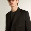 Blazer negru pentru bărbați, cu două rânduri de nasturi Blazer negru pentru bărbați, cu două rânduri de nasturi