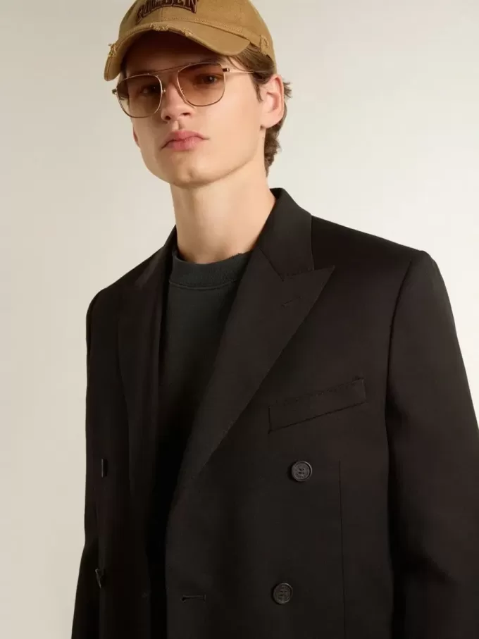Blazer negru pentru bărbați, cu două rânduri de nasturi Blazer negru pentru bărbați, cu două rânduri de nasturi