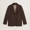 Blazer pentru bărbați, cu un singur rând de nasturi, din lână maro închis, cu model cu dungi subțiri Blazer pentru bărbați, cu un singur rând de nasturi, din lână maro închis, cu model cu dungi subțiri
