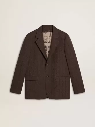 Blazer pentru bărbați, cu un singur rând de nasturi, din lână maro închis, cu model cu dungi subțiri