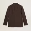 Blazer pentru bărbați, cu un singur rând de nasturi, din lână maro închis, cu model cu dungi subțiri Blazer pentru bărbați, cu un singur rând de nasturi, din lână maro închis, cu model cu dungi subțiri