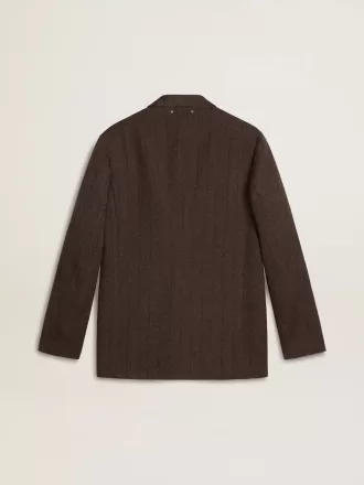 Blazer pentru bărbați, cu un singur rând de nasturi, din lână maro închis, cu model cu dungi subțiri