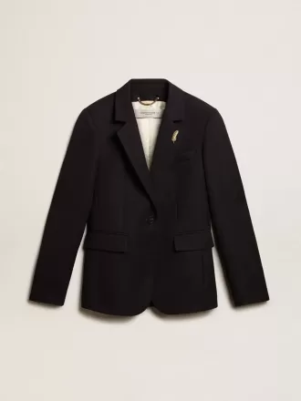 Blazer pentru femei, cu un singur rând de nasturi, din gabardină de lână albastru închis