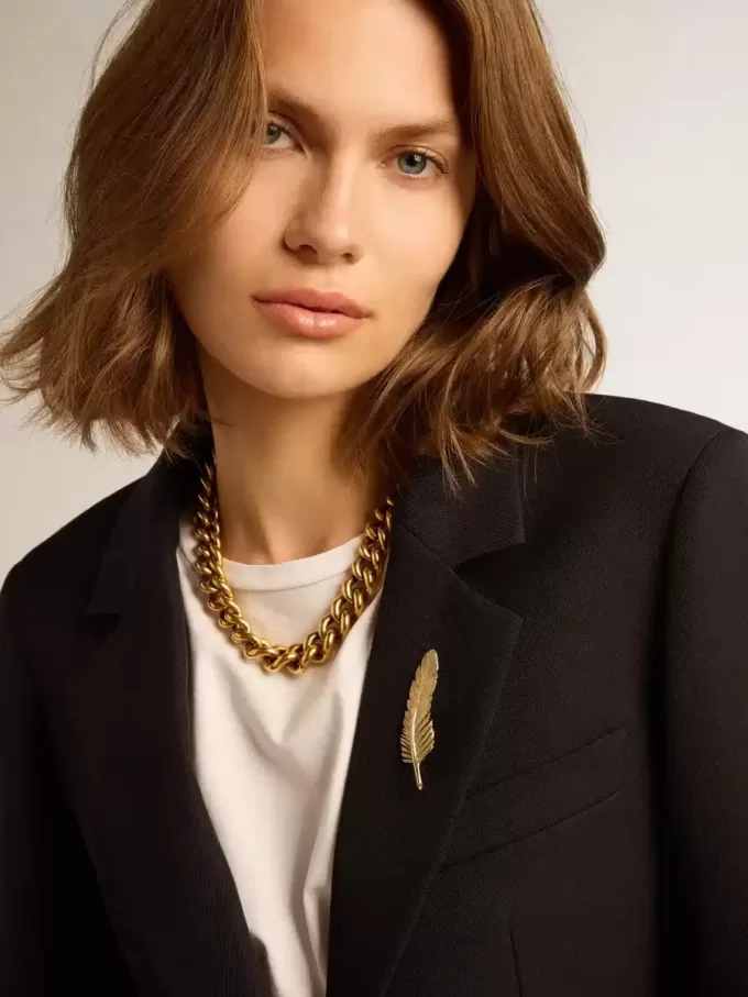 Blazer pentru femei, cu un singur rând de nasturi, din gabardină de lână albastru închis Blazer pentru femei, cu un singur rând de nasturi, din gabardină de lână albastru închis
