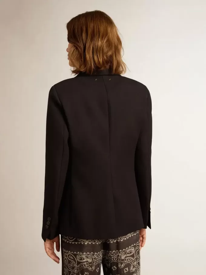 Blazer pentru femei, cu un singur rând de nasturi, din gabardină de lână albastru închis Blazer pentru femei, cu un singur rând de nasturi, din gabardină de lână albastru închis