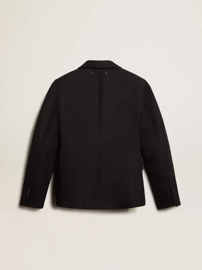 Blazer pentru femei, cu un singur rând de nasturi, din gabardină de lână albastru închis Blazer pentru femei, cu un singur rând de nasturi, din gabardină de lână albastru închis