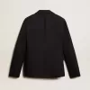 Blazer pentru femei, cu un singur rând de nasturi, din gabardină de lână albastru închis Blazer pentru femei, cu un singur rând de nasturi, din gabardină de lână albastru închis