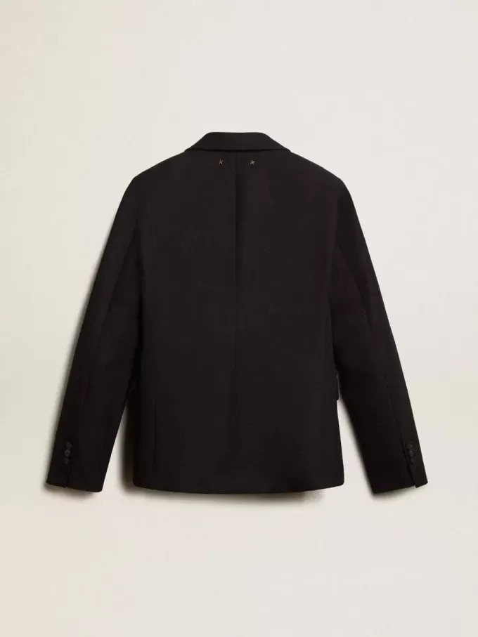 Blazer pentru femei, cu un singur rând de nasturi, din gabardină de lână albastru închis Blazer pentru femei, cu un singur rând de nasturi, din gabardină de lână albastru închis