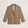Blazer pentru femei cu un singur rând de nasturi, în culoarea nisipului, cu model în zig-zag Blazer pentru femei cu un singur rând de nasturi, în culoarea nisipului, cu model în zig-zag