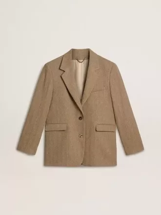 Blazer pentru femei cu un singur rând de nasturi, în culoarea nisipului, cu model în zig-zag