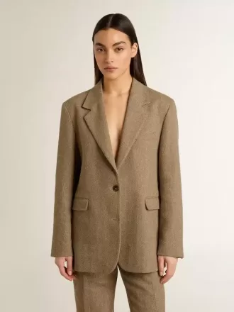 Blazer pentru femei cu un singur rând de nasturi, în culoarea nisipului, cu model în zig-zag