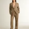 Blazer pentru femei cu un singur rând de nasturi, în culoarea nisipului, cu model în zig-zag Blazer pentru femei cu un singur rând de nasturi, în culoarea nisipului, cu model în zig-zag