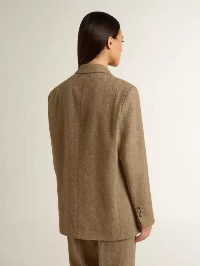 Blazer pentru femei cu un singur rând de nasturi, în culoarea nisipului, cu model în zig-zag Blazer pentru femei cu un singur rând de nasturi, în culoarea nisipului, cu model în zig-zag
