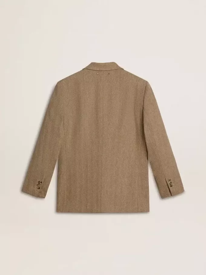 Blazer pentru femei cu un singur rând de nasturi, în culoarea nisipului, cu model în zig-zag Blazer pentru femei cu un singur rând de nasturi, în culoarea nisipului, cu model în zig-zag